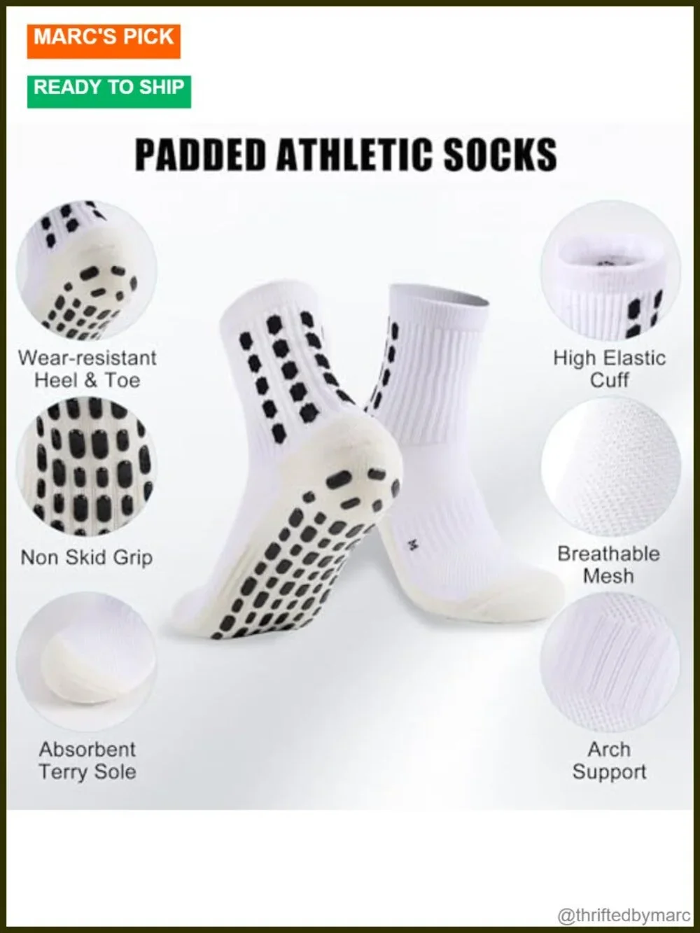 Kids Grip Soccer Socks - Non Slip Cushioned Athletic Socks for Football